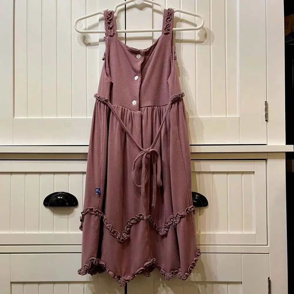 Kickee Kids Mauve Bamboo Ruffle Tiered Dress with Back Buttons
